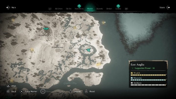 You will find the treasure in the northeastern part of the region, right next to the Scotthoh Farm - Assassins Creed Valhalla: Treasure Hoard Map - East Anglia secrets, locations - East Anglia - Assassins Creed Valhalla Guide and Walkthrough