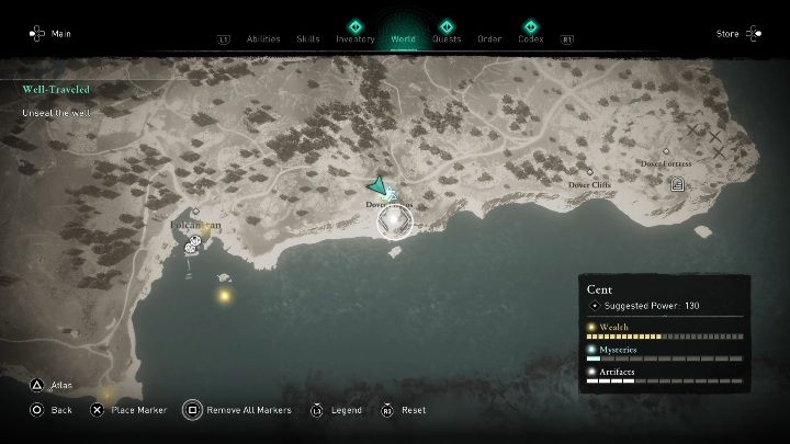 You will find a treasure hoard map in the southern part of the region, right next to Dover Pharos - Assassins Creed Valhalla: Treasure Hoard Map - Cent secrets, locations - Cent - Assassins Creed Valhalla Guide and Walkthrough