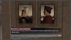 Battista and Federico - 1053 f - availability: Monteriggioni/Villa - Paintings collection - Economics, equipment and combat - Assassins Creed II - Game Guide and Walkthrough