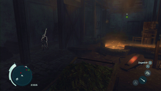 Wait below the roof for the soldiers to turn around and jump down into the hay pile - Naval mission - Fort Wolcott | Captain Kidds treasure in AC III Remastered - Captain Kidds treasure - Assassins Creed III Game Guide & Walkthrough