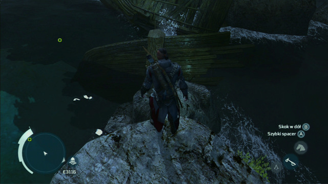 As you reach the shore, climb onto the nearest rocks and jump from them onto the wreck on the right - Naval mission - Dead Chests Treasure | Captain Kidds treasure in AC III - Captain Kidds treasure - Assassins Creed III Game Guide & Walkthrough