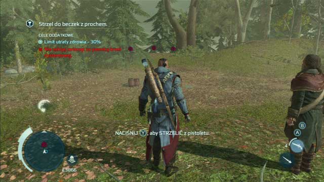 With the last animal dead, examine the marked spot and use the pistol to blow up the barrel by the rock - Naval mission - Oak Island | Captain Kidds treasure in AC III Remastered - Captain Kidds treasure - Assassins Creed III Game Guide & Walkthrough