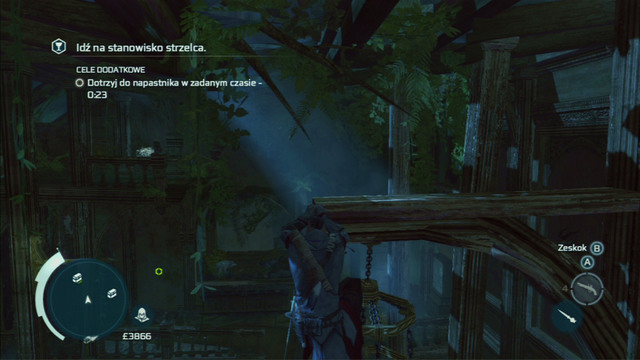 As you climb it to the very top, you will be able to jump left and onto the marked balcony - Naval mission - The Mad Doctor Castle | Captain Kidds treasure in AC III - Captain Kidds treasure - Assassins Creed III Game Guide & Walkthrough