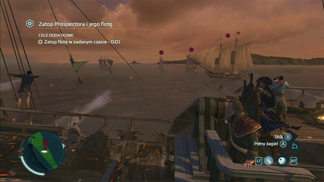 To complete the optional objective, quickly eliminate the ship on the right by shooting it with both types of cannons and then move to the bigger ships - Raiding the Prospector | Privateer Contracts in Assassins Creed III Remastered - Privateer Contracts - Assassins Creed III Game Guide & Walkthrough