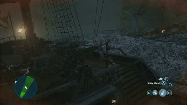 Afterwards you should shoot the bigger enemies until a white circle pointing the gunpowder storage should appear - A Midnight Engagement, The Giant and The Storm in AC III Remastered - Privateer Contracts - Assassins Creed III Game Guide & Walkthrough