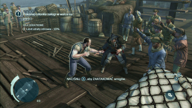 After performing three blocks, attack the enemy with the attack button - Sequence 1 - Journey to the New World | Assassins Creed III Walkthrough - Walkthrough - Assassins Creed III Game Guide & Walkthrough