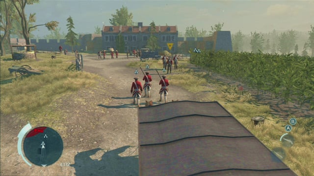 Your task now will only be to press the Assassins Guild button at the right time to get rid of the British soldiers guarding the road - Sequence 2 - Infiltrating Southgate | Assassins Creed III Remastered Walkthrough - Walkthrough - Assassins Creed III Game Guide & Walkthrough