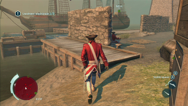 Right after opening the first stocks, you need to quickly run to the end of the stone wall of the left - Sequence 2 - Infiltrating Southgate | Assassins Creed III Remastered Walkthrough - Walkthrough - Assassins Creed III Game Guide & Walkthrough