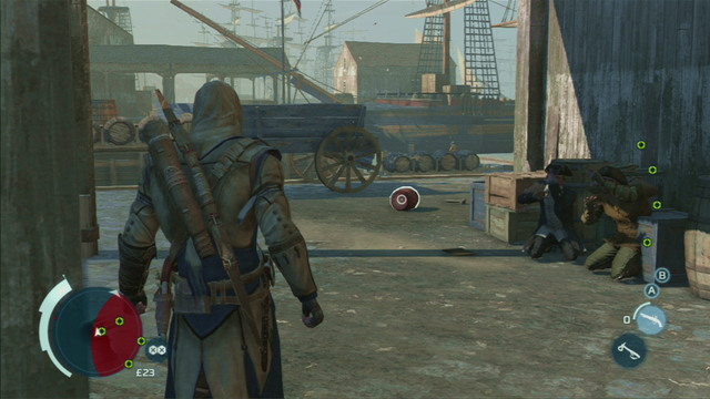 To complete the optional objective, you need to destroy the tea by using the gunpowder barrels lying nearby - Sequence 6 - On Johnsons Trail | Assassins Creed III Remastered Walkthrough - Walkthrough - Assassins Creed III Game Guide & Walkthrough