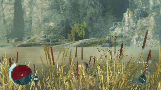 Start off by jumping down the branches to the shore of the river, swim to the other side and head out as far to the right as possible while looking out for the soldier patrolling the area - Sequence 6 - Hostile Negotiations | Assassins Creed III Remastered Walkthrough - Walkthrough - Assassins Creed III Game Guide & Walkthrough
