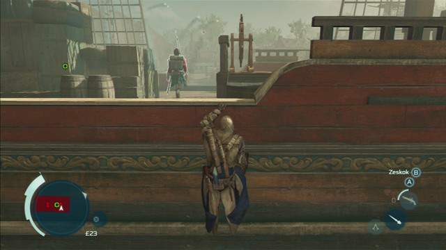 Onboard you can find a characteristic grenadier which you can recognize by his characteristic hat - Sequence 7 - Conflict Looms | Assassins Creed III Remastered Walkthrough - Walkthrough - Assassins Creed III Game Guide & Walkthrough