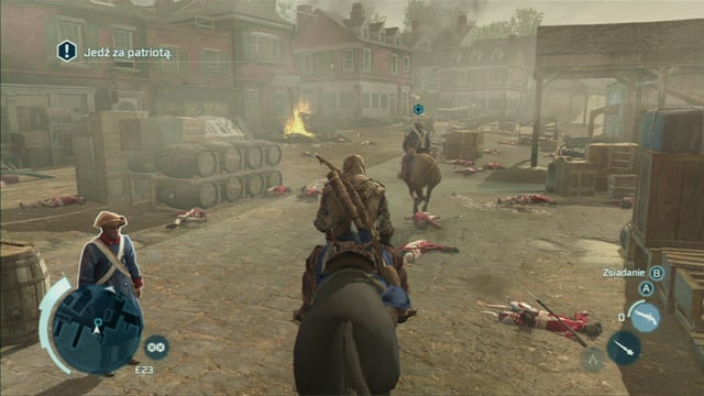 In order to begin the mission, get onto the horse standing by the shore and follow the scout to the patriots camp - Sequence 7 - Battle of Bunker Hill | Assassins Creed III Remastered Walkthrough - Walkthrough - Assassins Creed III Game Guide & Walkthrough