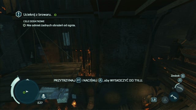 From there, head to the next collapsed staircase and climb onto the burning wall - Sequence 9 - The Foam and The Flames | Assassins Creed III Walkthrough - Walkthrough - Assassins Creed III Game Guide & Walkthrough