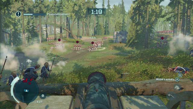 To get a full synchronization, try to make the aim circle embrace a whole platoon - Sequence 10 - Battle of Monmouth | Assassins Creed III Remastered Walkthrough - Walkthrough - Assassins Creed III Game Guide & Walkthrough