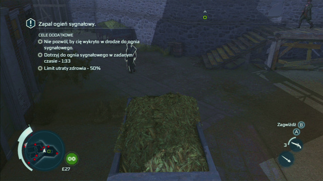 You will now have to wait for the guard on the left to turn around and afterwards quickly run to the right wall of the tower - Sequence 11 - Lees Last Stand | Assassins Creed III Remastered Walkthrough - Walkthrough - Assassins Creed III Game Guide & Walkthrough