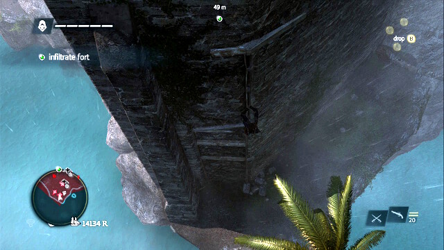 Over the trees, reach the end of the fort, until you reach the place shown in the screenshot - 01 - We Demand A Parlay | Sequence 7 - Sequence 7 - Assassins Creed IV: Black Flag Game Guide & Walkthrough