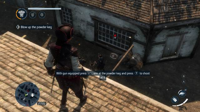 Use the aiming mode to shoot down the gunpowder barrel - Sequence 3 (part 2) - The storyline - Assassins Creed: Liberation HD - Game Guide and Walkthrough