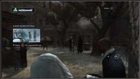 Go the center of the village to do your first eavesdropping mission - Assassins Creed: MB02 - Masyaf - Assassins Creed: Memory Block 02 - Assassins Creed (PC) Game Guide