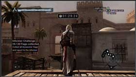 Take all the flags from the right side. Turn left and jump onto the building. There is a flag on the roof, and the next one on the scaffolding below. - Assassins Creed: MB04 - Abul Nuqoud of Damascus - Assassins Creed: Memory Block 04 - Assassins Creed (PC) Game Guide