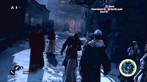 This way you'll reach the courtyard with two opponents walking around - Memory 5 - p. 2 - Sequence 1 - A Sort of Homecoming - Assassins Creed: Revelations - Game Guide and Walkthrough