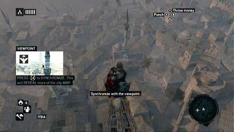 Once you get to the top, listen to Yusuf and then walk on the wooden beam and press left analog stick (LS) - Memory 4 - Sequence 2 - The Crossroads of The World - Assassins Creed: Revelations - Game Guide and Walkthrough