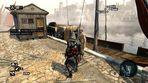 There will be a sailor waiting for you in the port, who will take you to another district - Memory 6 - Sequence 2 - The Crossroads of The World - Assassins Creed: Revelations - Game Guide and Walkthrough