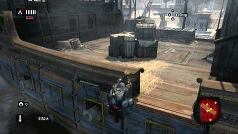 Right after the landing you have to quickly run to the other side of the boat and hang down from the overboard - Memory 3 - Sequence 4 - The Uncivil War - Assassins Creed: Revelations - Game Guide and Walkthrough