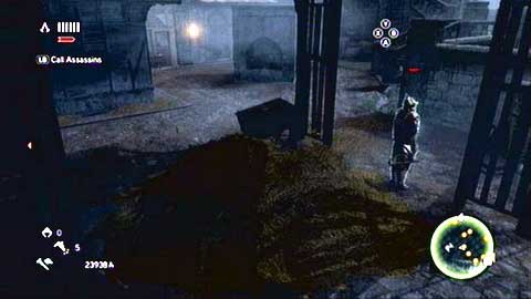 Wait until the man patrolling area walks away and them quickly run to the left and jump into haystack - Memory 3 - Sequence 5 - Heir to The Empire - Assassins Creed: Revelations - Game Guide and Walkthrough