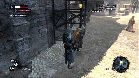 First enemy stands behind the scaffolding on the left - Missions 10&11 - Master Assassin Missions - Assassins Creed: Revelations - Game Guide and Walkthrough