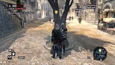 When the recruit hides behind the tree, prepare from being attacked by two men - Missions 10&11 - Master Assassin Missions - Assassins Creed: Revelations - Game Guide and Walkthrough