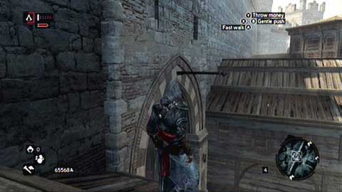 It is hidden on a wooden beam hanging over the gate - Bayezid District/Arsenal (11-20) - Animus data fragments - Assassins Creed: Revelations - Game Guide and Walkthrough