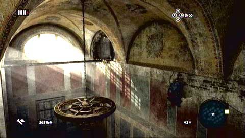 Move along the wall until you get to the chandelier hanging from the ceiling - Hagia Sophia's Secret - p. 1 - Ishak Pashas memoir pages - Assassins Creed: Revelations - Game Guide and Walkthrough