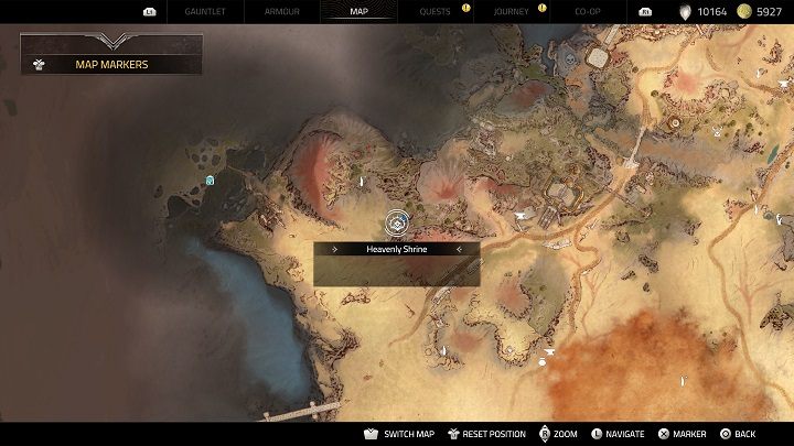 The next Shrine is in the western part of the map, near the quicksand on the way to the temple - Atlas Fallen: All Heavenly Shrines locations - Secrets and Finds - Atlas Fallen Guide