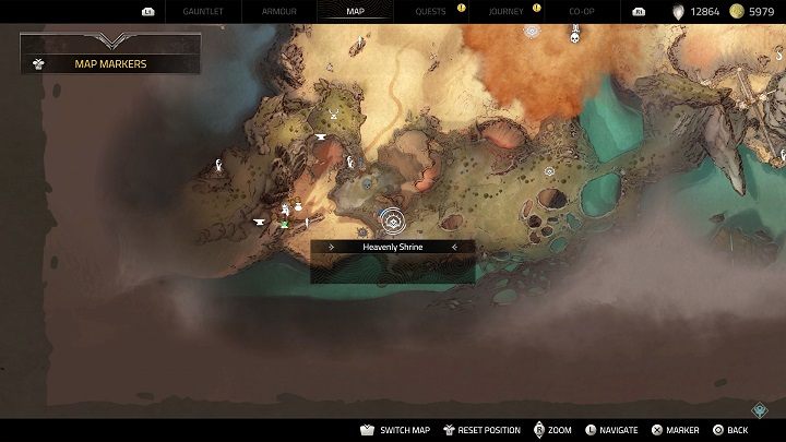 To find the next Shrine, you must go to the southwest part of the map and climb the large mountain - Atlas Fallen: All Heavenly Shrines locations - Secrets and Finds - Atlas Fallen Guide