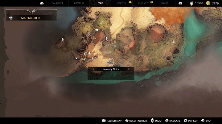 The next Shrine seems to be nearby, but is much lower - you must jump down onto the desert underneath the mountain - Atlas Fallen: All Heavenly Shrines locations - Secrets and Finds - Atlas Fallen Guide