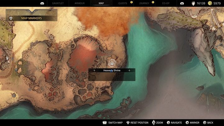 Stay in the desert area and go uphill to the east - the Shrine can be seen a bit further away - Atlas Fallen: All Heavenly Shrines locations - Secrets and Finds - Atlas Fallen Guide