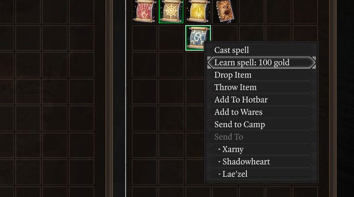 Start by transferring the scroll of interest to your Wizard's inventory - Baldurs Gate 3: How to learn spells? - Baldurs Gate 3: Character & party development - Baldurs Gate 3 Guide, Walkthrough