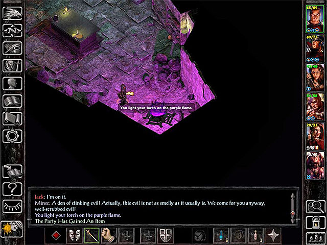 Walk to the western room (M1,22) and find the purple flame shown on the above picture - Side Quests in the Korlasz Family Tomb | Korlasz Family Tomb - Korlasz Family Tomb - Baldurs Gate: Siege of Dragonspear Game Guide