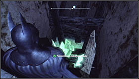 Turn on the Detective Mode to note that you can destroy the wooden obstacle with the Explosive Gel #1 - Batman trophies (01-14) | Park Row - Park Row - Batman: Arkham City Game Guide