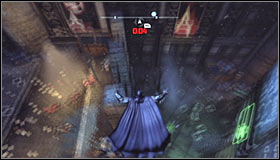 Throw a Batarang at the question mark and QUICKLY start running towards the cage #1 - Batman trophies (01-14) | Park Row - Park Row - Batman: Arkham City Game Guide