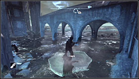 Turn towards the Trophy #1 and start pulling yourself towards it using the grapple points #2 - Batman trophies (11-18) | Amusement Mile - Amusement Mile - Batman: Arkham City Game Guide