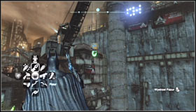 Once again shoot at the engine, this time with the opposite charge and you will cause the hook to raise up again #1 - Batman trophies (01-08) | Industrial District - Industrial District - Batman: Arkham City Game Guide