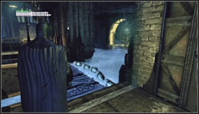 Go down the stairs, turn right and use the Grapnel Gun to get into the ventilation shaft #1 - Batman trophies (09-16) | Industrial District - Industrial District - Batman: Arkham City Game Guide