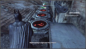 After reaching the destination you should note that the Trophy is inside a cage #1 and that there are five pressure plates around it - Batman trophies (26-37) | Industrial District - Industrial District - Batman: Arkham City Game Guide