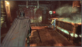 If you stand in the marked spot and turn on the Detective Mode, you should note an incomplete question mark #1 - Riddles | Steel Mill - Steel Mill - Batman: Arkham City Game Guide