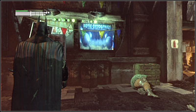 Find the Boyle Cryogenics banner (screen above) and scan it - Riddles | Steel Mill - Steel Mill - Batman: Arkham City Game Guide