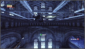 After entering the small room, look up #1 and use the Ceiling Climb ability by pressing RB to stick onto the metal construction - Catwoman trophies | Museum - Museum - Batman: Arkham City Game Guide