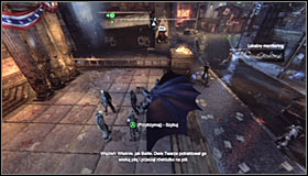 The more obvious method of reaching the courthouse implies using the front door, though you will have to deal with the bandits standing there - Locate and enter Two-Faces Courthouse | Main story - Main story - Batman: Arkham City Game Guide