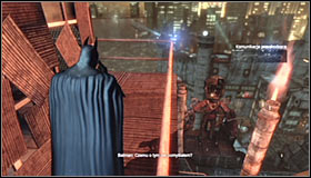 Your goal is reaching the high tower with multicoloured lights #1 - Track down the source of the radio signal to locate Joker | Main story - Main story - Batman: Arkham City Game Guide