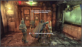 Head to the neighbouring room and note that 4 new enemies have appeared here - Break into Jokers office in the Loading Bay | Main story - Main story - Batman: Arkham City Game Guide